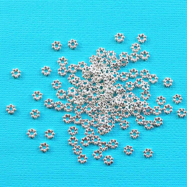 Daisy Spacer Beads 5mm - Silver Tone - 50 Beads - SC6046