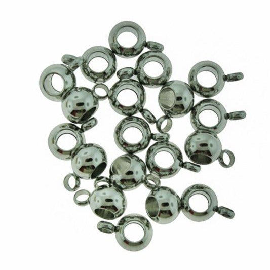Stainless Steel Bail Beads 9mm x 6mm - Silver Tone - 6 Beads - SC3090