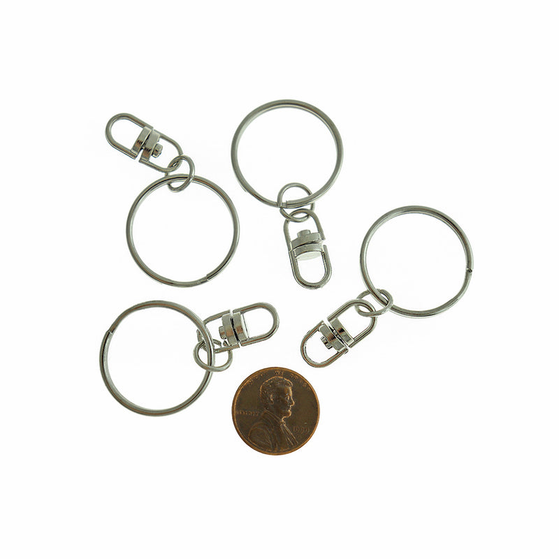 Silver Tone Key Rings with Attached Swivel Clasp - 68mm x 25mm - 10 Pieces - Z159
