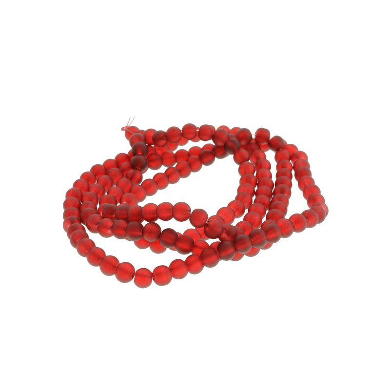 Perles de Verre Rondes 6mm - Rouge Rubis Givré - 1 Rang 140 Perles - BD2486