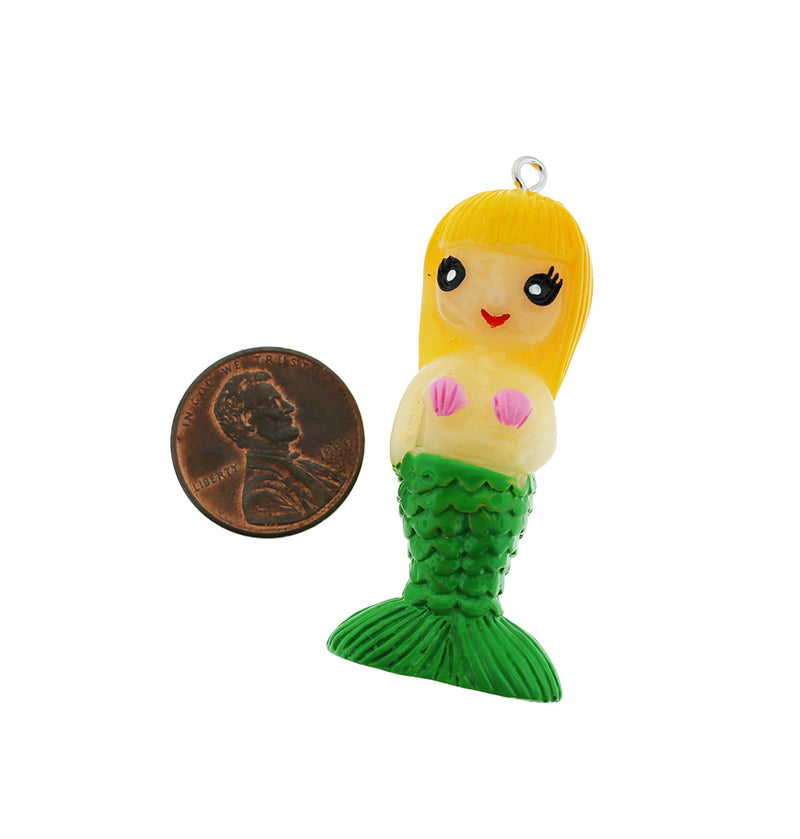 4 Mermaid Resin Charms Assorted Colors 3D - K185