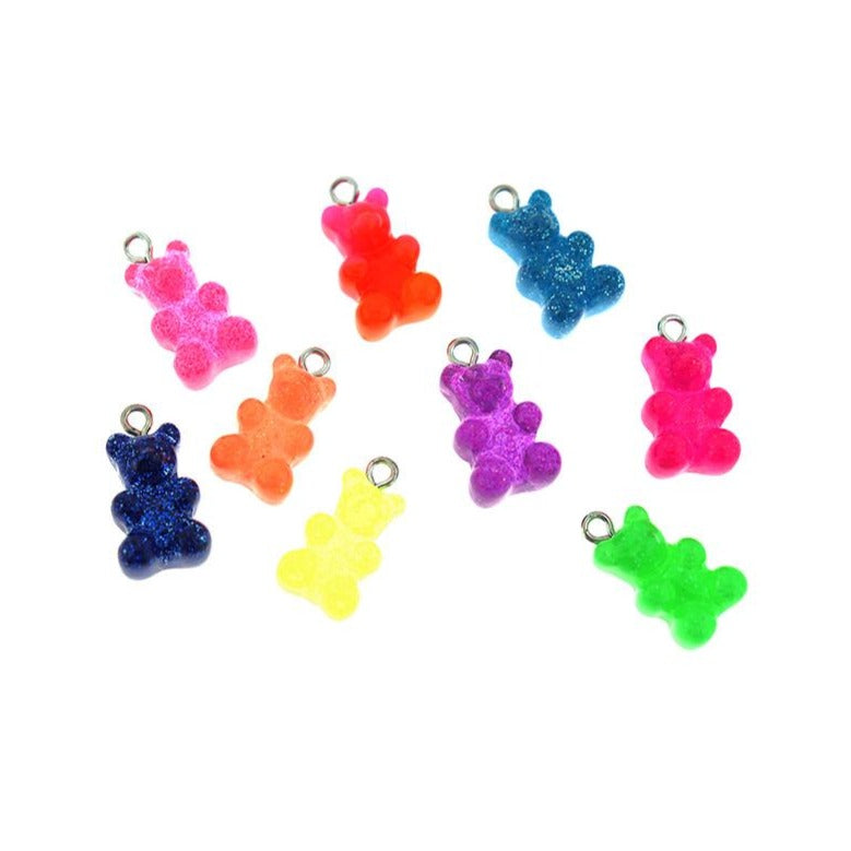 4 Assorted Candy Bear Glitter Resin Charms - K149