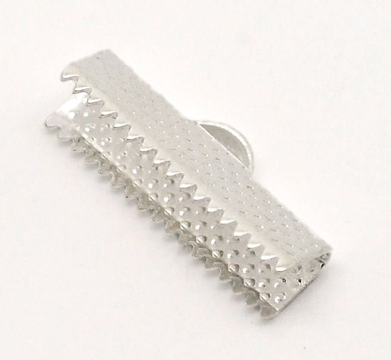 Silver Tone Ribbon Ends - 20mm x 8mm - 50 Pieces - FD053