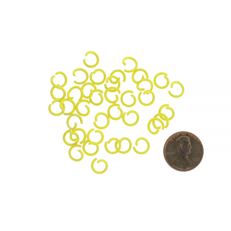 Yellow Enamel Plated Jump Rings 8mm x 1.2mm - Open 16 Gauge - 50 Rings - J086