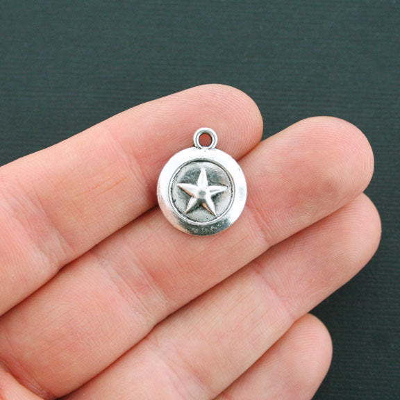 10 Star Antique Silver Tone Charms - SC4143