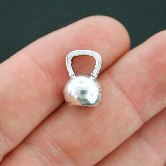 4 Kettlebell Antique Silver Tone Charms 3D - SC3908