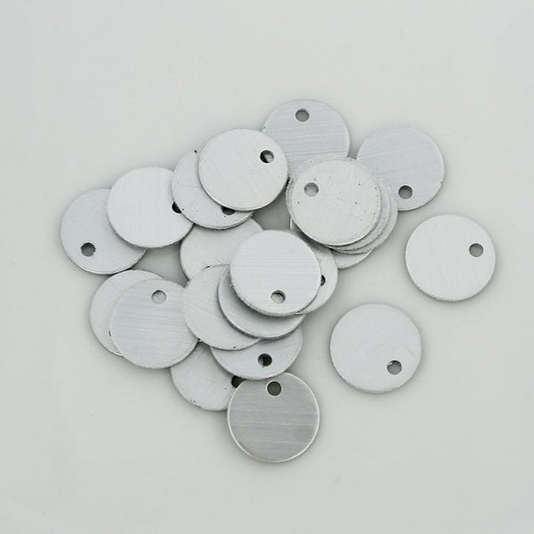 Ébauches d'estampage de cercle - Aluminium brossé argenté - 12,5 mm - 10 étiquettes - MT292