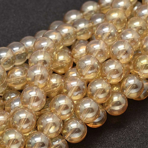 Round Glass Beads 10mm - Electroplated Peach - 1 Strand 42 Beads - BD1214