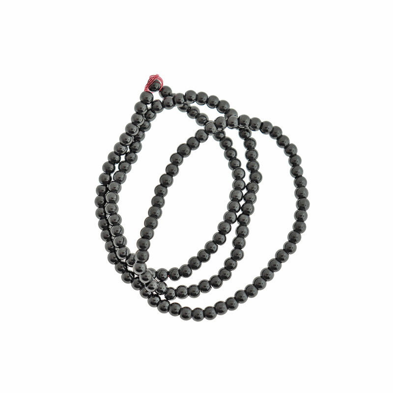 Round Synthetic Hematite Beads 3mm - Metallic Black - 1 Strand 165 Beads - BD1767