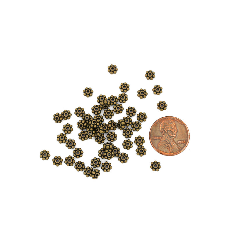 Daisy Spacer Beads 5mm - Bronze Tone - 100 Beads - BC357