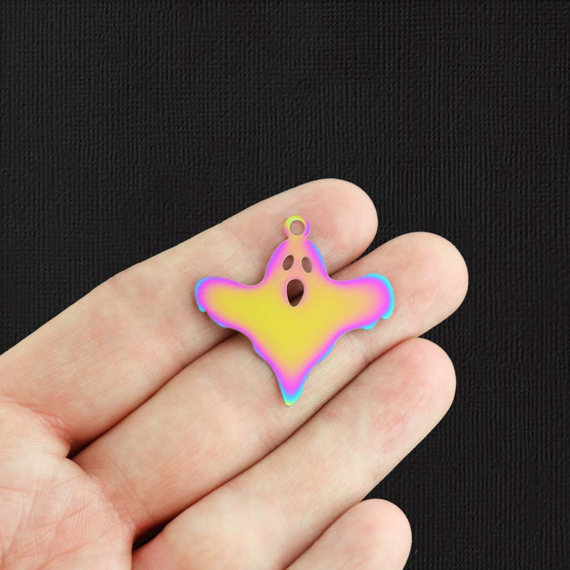 2 Ghost Rainbow Electroplated Stainless Steel Charms 2 Sided - SSP486