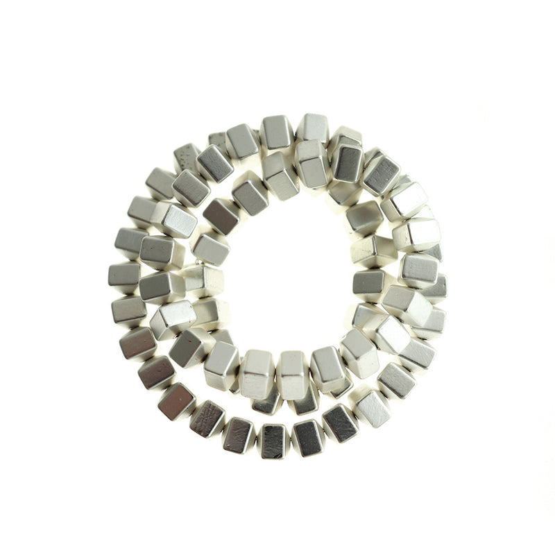 Cube Hematite Beads 6mm x 6mm - Silver - 1 Strand 70 Beads - BD1184