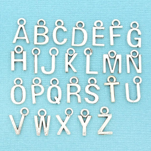 26 breloques de ton argent antique de lettre de l'alphabet - 1 ensemble - ALPHA3510