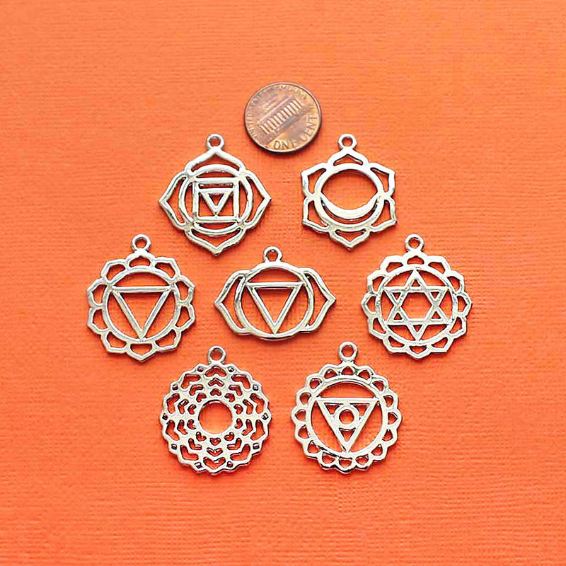 Chakra Charm Collection Silver Tone 7 Charms - COL349H