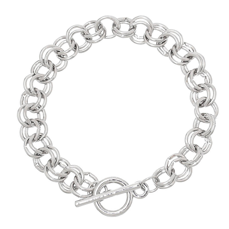 Bracelet chaîne câble argenté 7,75" - 8 mm - 1 bracelet - N159