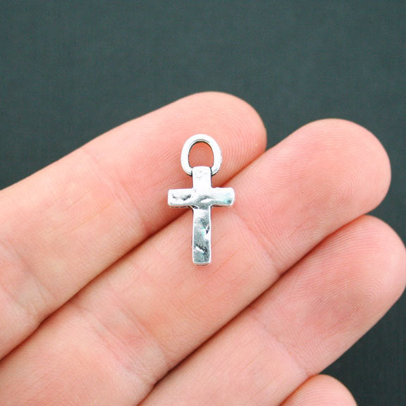 10 Cross Antique Silver Tone Charms - SC4968