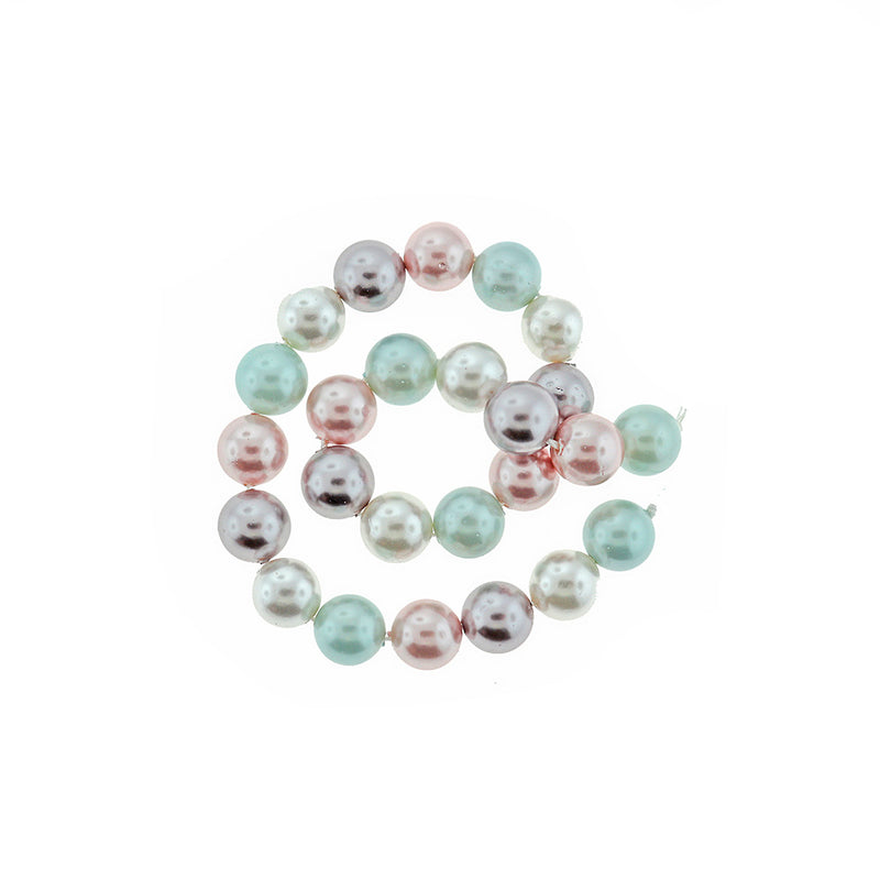 Perles rondes en coquillage naturel 8 mm - Perles pastel - 1 rang 27 perles - BD1898