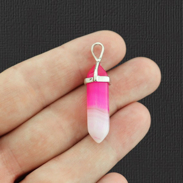 Natural Pink Agate Gemstone Crystal Point Pendant - GEM074