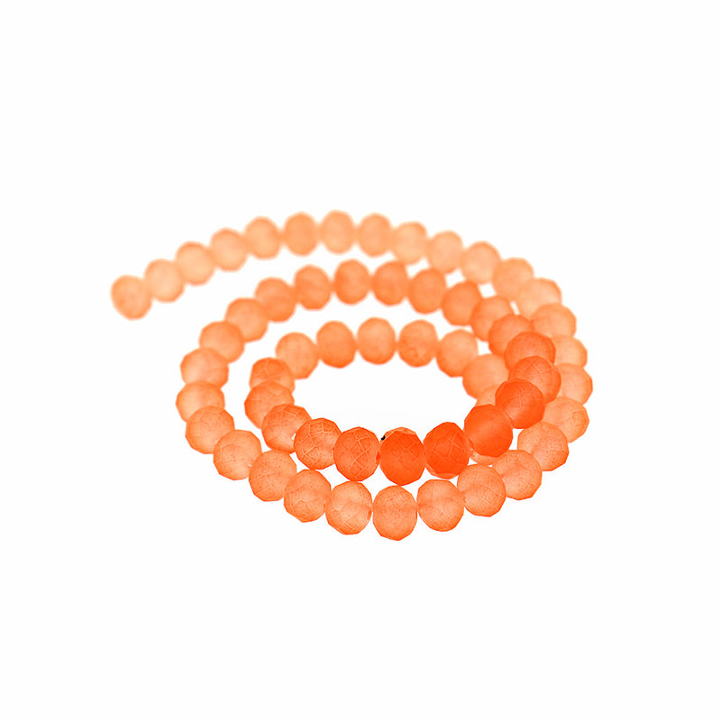 Perles de Verre à Facettes 8mm x 6mm - Orange Fluo Givré - 1 Rang 72 Perles - BD2413