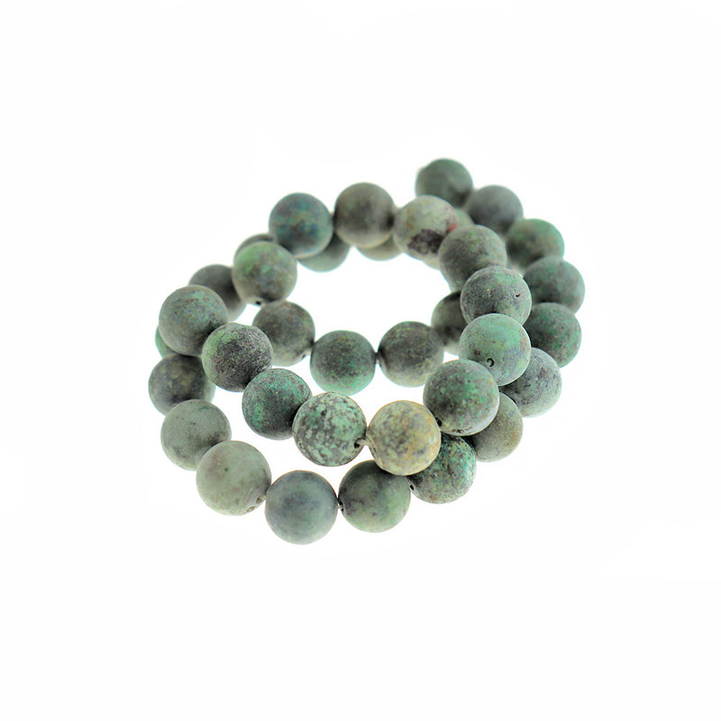 Round Natural African Turquoise Beads 10mm - Frosted Earth Tones - 10 Beads - BD385