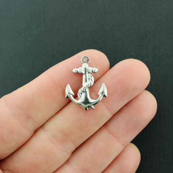 5 Anchor Silver Tone Stainless Steel Charms 2 Sided - FD714