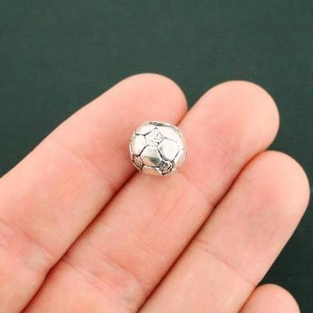 Soccer Ball Spacer Beads 10mm x 12mm - Silver Tone - 6 Beads - SC3966