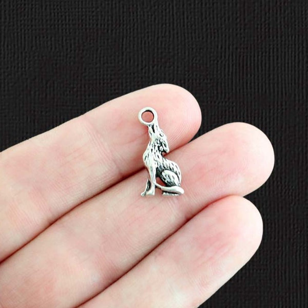 10 Wolf Antique Silver Tone Charms 2 Sided - SC1051