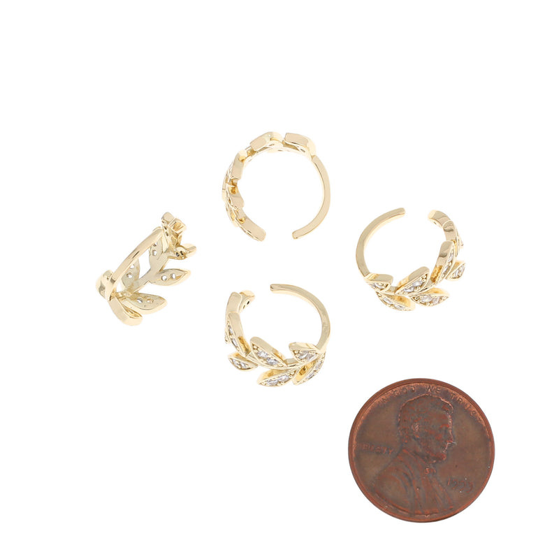 Boucles d'oreilles en laiton doré - Feuille avec strass incrustés - 13,5 mm x 8 mm - 1 pièce - ER418