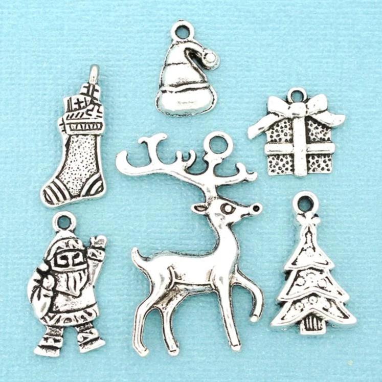 Christmas Charm Collection Antique Silver Tone 6 Different Charms - COL296H