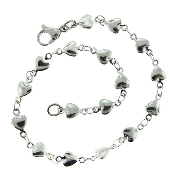Heart Stainless Steel Chain Link Bracelets 8.5" - 5mm - 5 Bracelets - N544