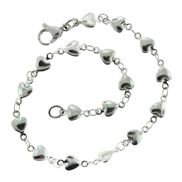 Heart Stainless Steel Chain Link Bracelets 8.5" - 5mm - 10 Bracelets - N544