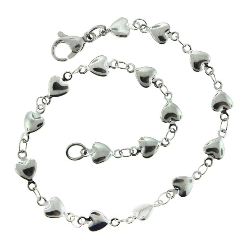 Bracelets à maillons de chaîne en acier inoxydable coeur 8,5 "- 5 mm - 10 bracelets - N544
