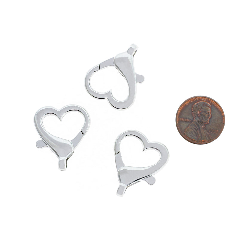 Heart Silver Tone Lobster Clasp Key Rings - 26mm - 4 Pieces - FD1025