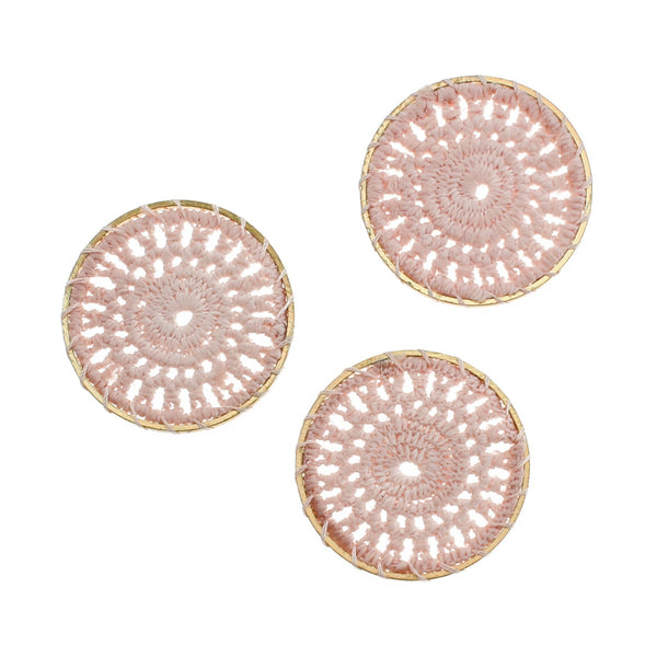 4 Champagne Pink Woven Lace Gold Tone Pendants - TSP218-I