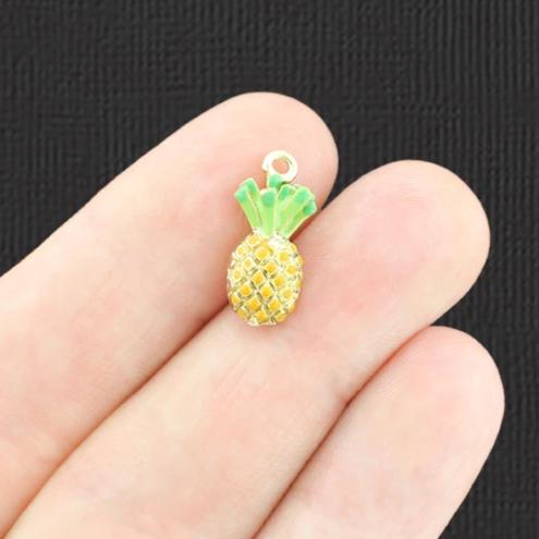 2 Pineapple Gold Tone Enamel Charms - E878