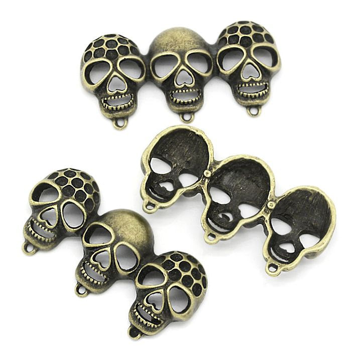 SALE 2 Skull Connector Antique Bronze Tone Charms - BC822