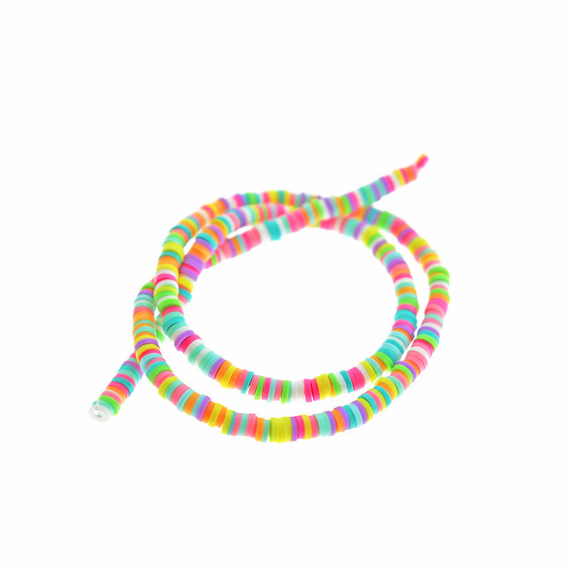 Heishi Polymer Clay Beads 4mm x 1mm - Assorted Neon Rainbow - 1 Strand 320 Beads - BD1515
