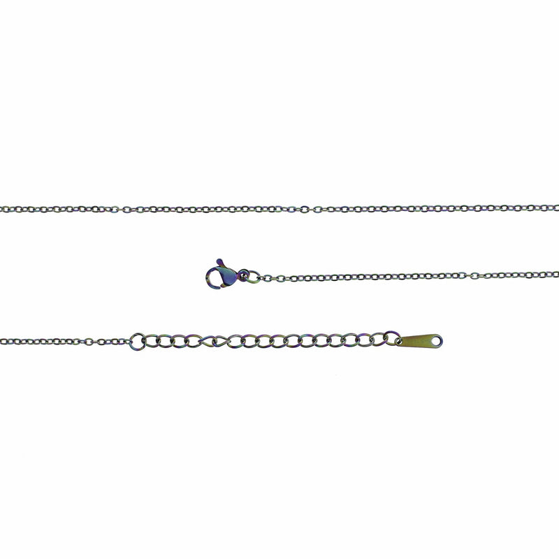 Rainbow Electroplated Stainless Steel Cable Chain Necklaces 20" Plus Extender - 1.5mm - 1 Necklace - N760