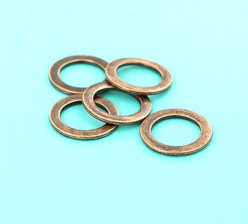 6 Linking Ring Antique Copper Tone Charms 2 Sided - FD491