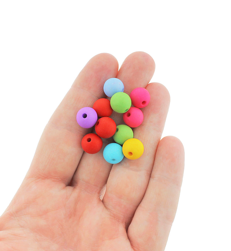 Round Acrylic Beads 10mm - Assorted Rainbow Colors - 50 Beads - BD535