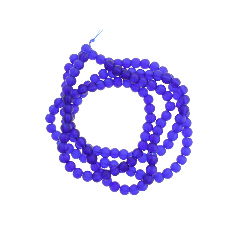 Round Glass Beads 6mm - Frosted Royal Blue - 1 Strand 140 Beads - BD2490