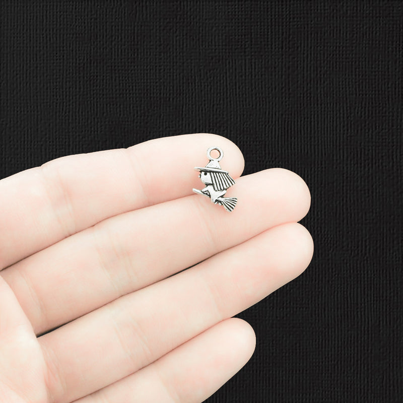 10 Witch Antique Silver Tone Charms 2 Sided - SC1419