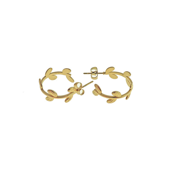 Gold Tone Stainless Steel Earrings - Vine Hoop Studs - 22mm x 8mm - 2 Pieces 1 Pair - ER845