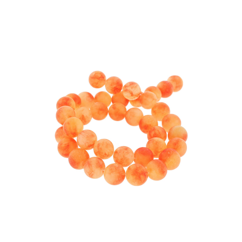 Round Natural Jade Beads 10mm - Frosted Fiery Orange - 1 Strand 38 Beads - BD356
