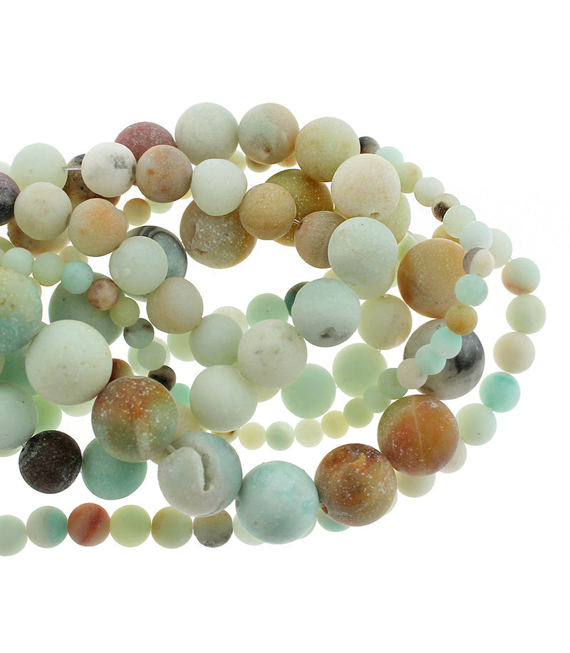 Round Natural Amazonite Beads 6mm, 8mm or 14mm - Choose Your Size - Frosted Beach Tones - 1 Full Strand - BD1731