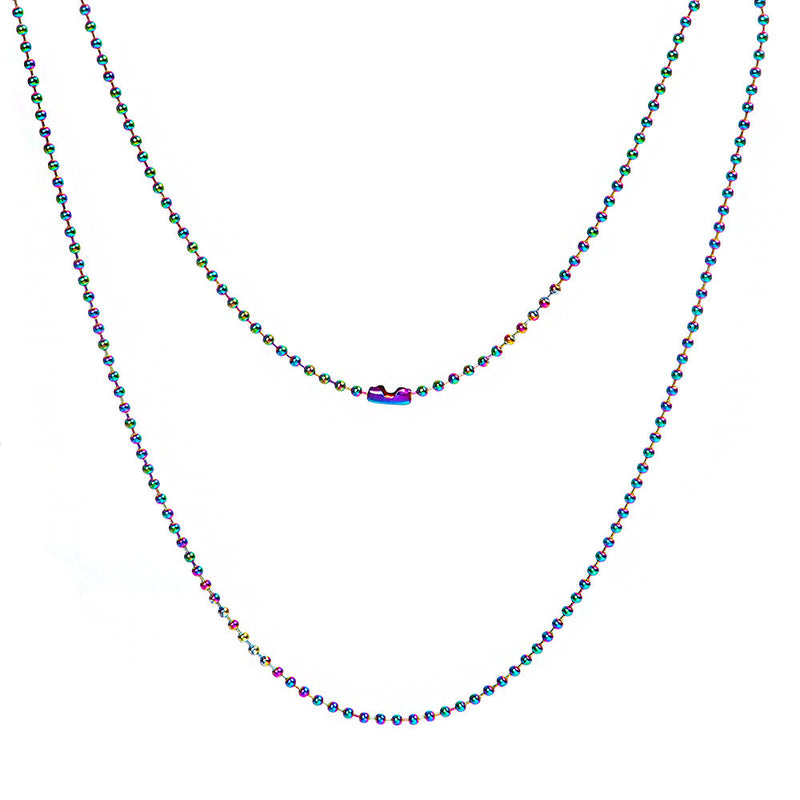 Rainbow Electroplated Stainless Steel Ball Chain Necklaces 24" - 2mm - 5 Necklaces - N386