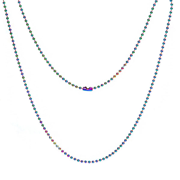 Rainbow Electroplated Stainless Steel Ball Chain Necklace 24" - 2mm - 1 Necklace - N386