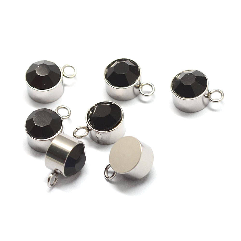 4 Black Birthstone Silver Tone Stainless Steel Charms - MT465