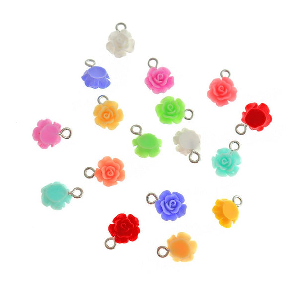 10 Assorted Rose Flower Resin Charms - K609
