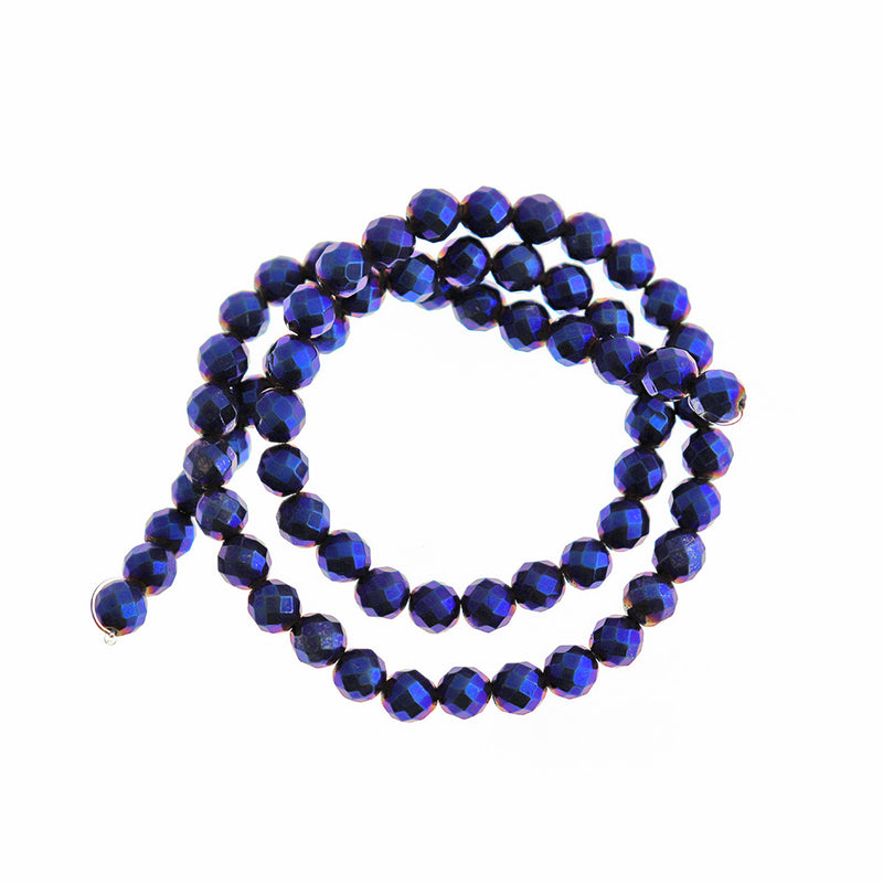 Faceted Hematite Beads 6mm - Electroplated Purple - 50 Beads - BD505